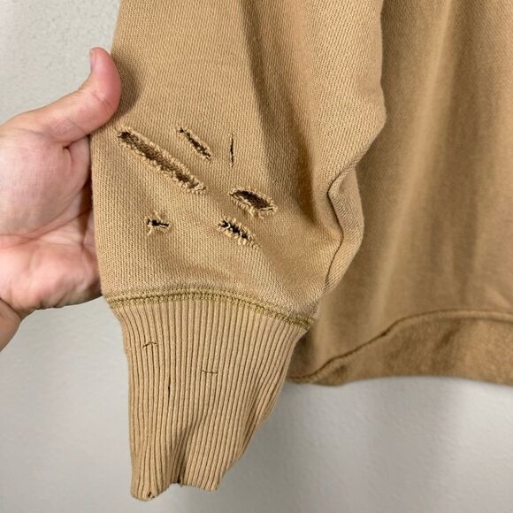 Aerie Distressed Crew Neck Sweatshirt Tan Brown Oversized Size XS - Picture 3 of 7